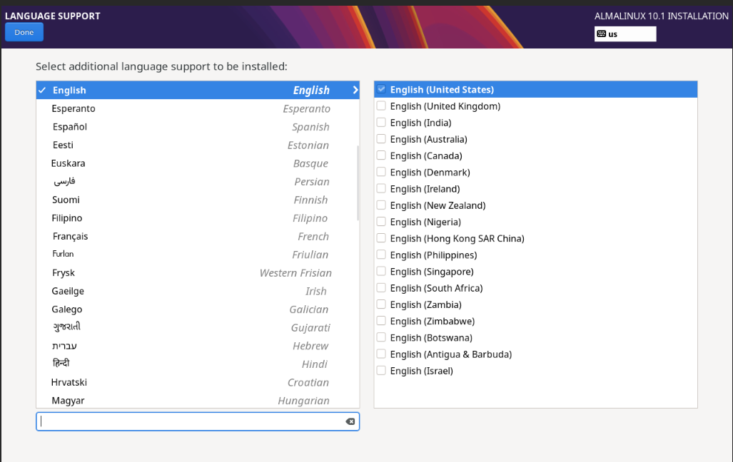 Language and keyboard selection Language and keyboard selection