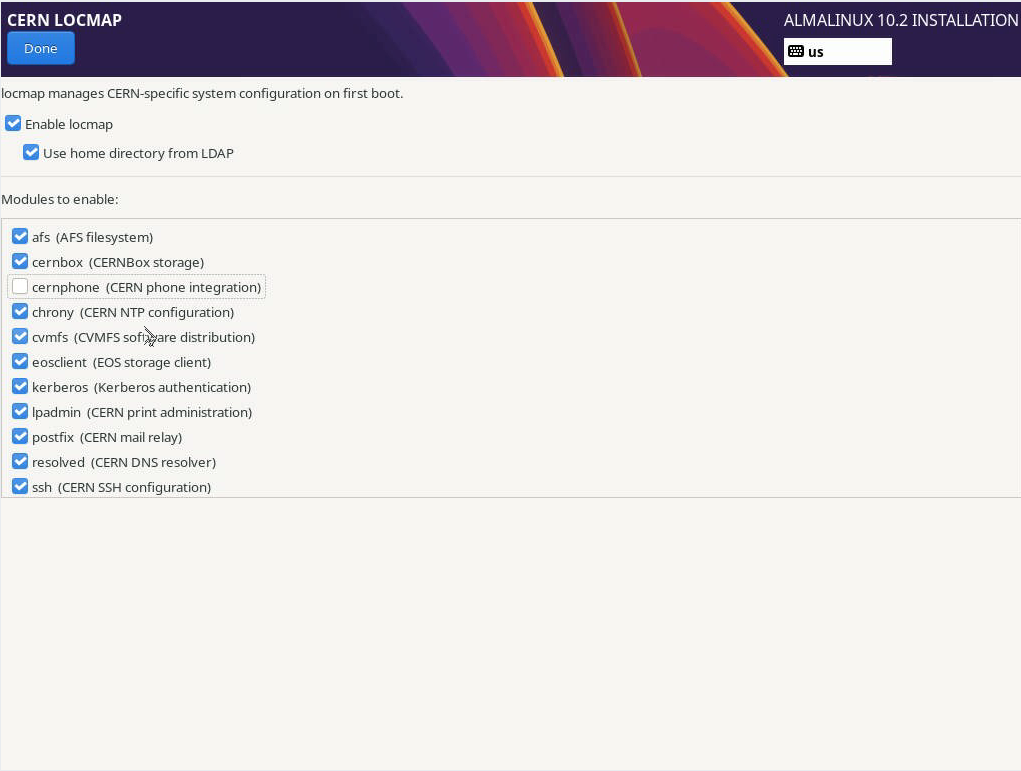 Enable locmap - AFS, EOS, .. can be enabled here Enable CERN locmap