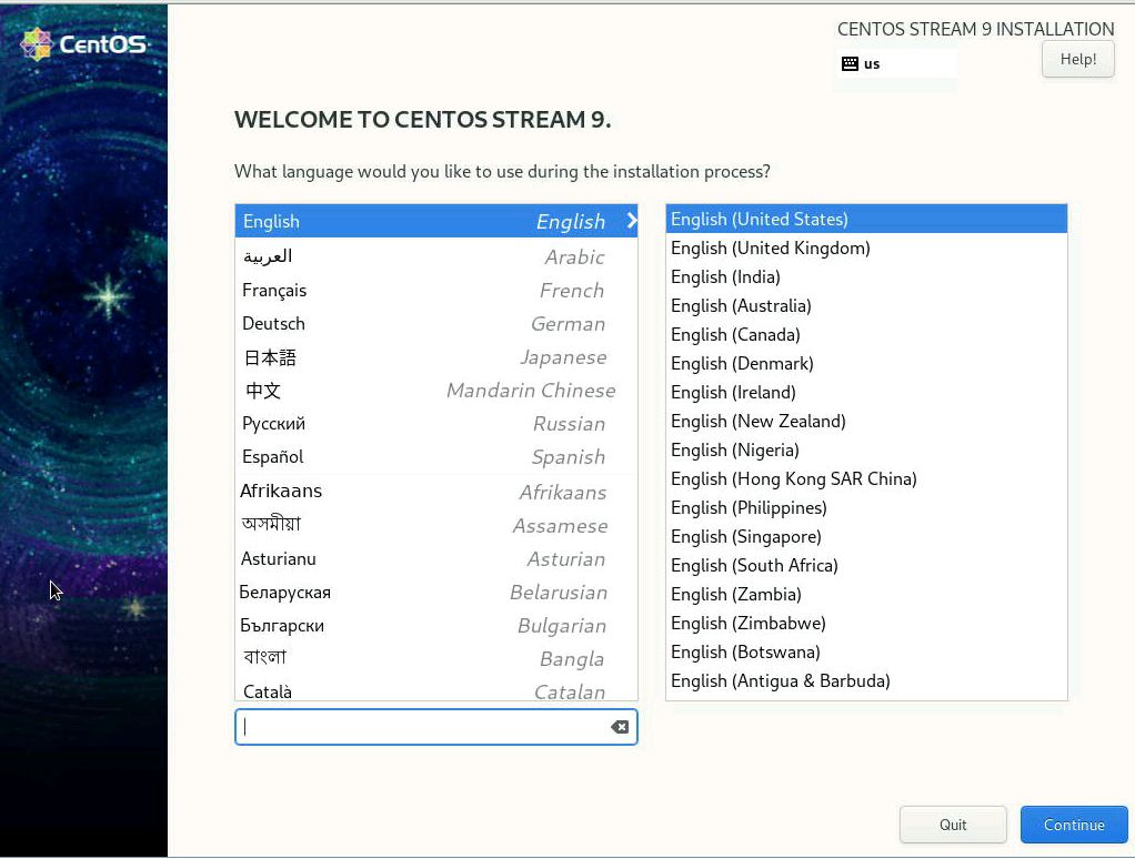 Language and keyboard selection