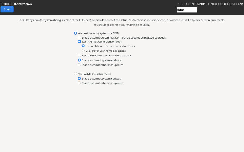 Initial setup options