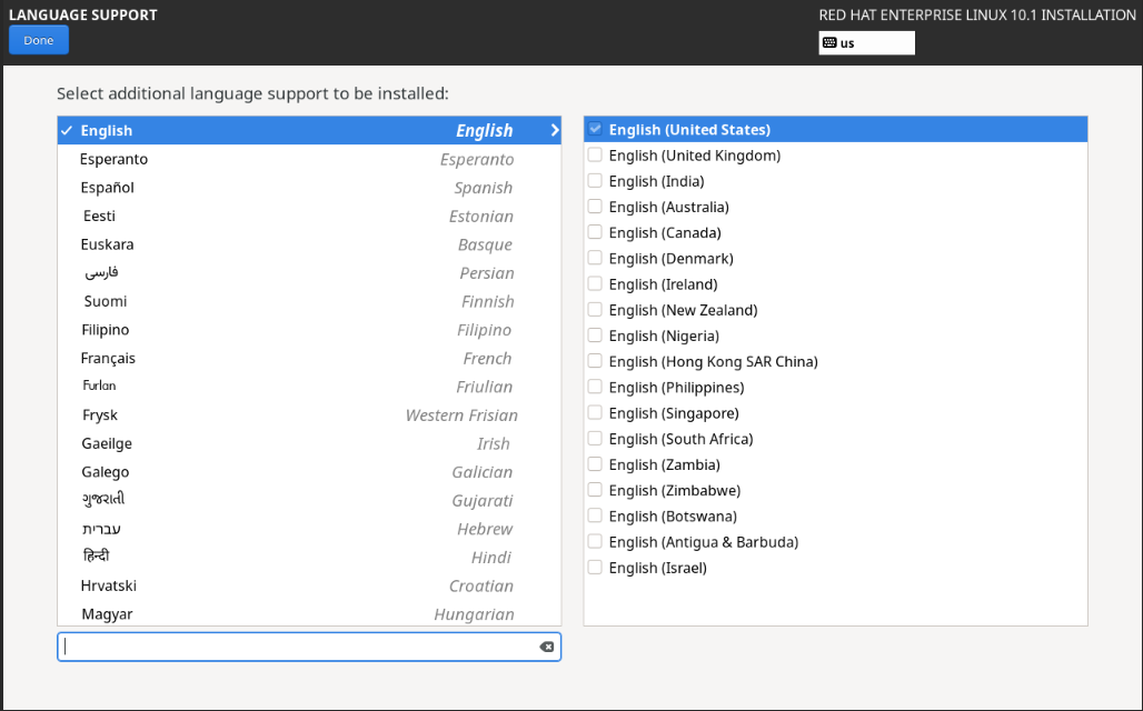 Language and keyboard selection
